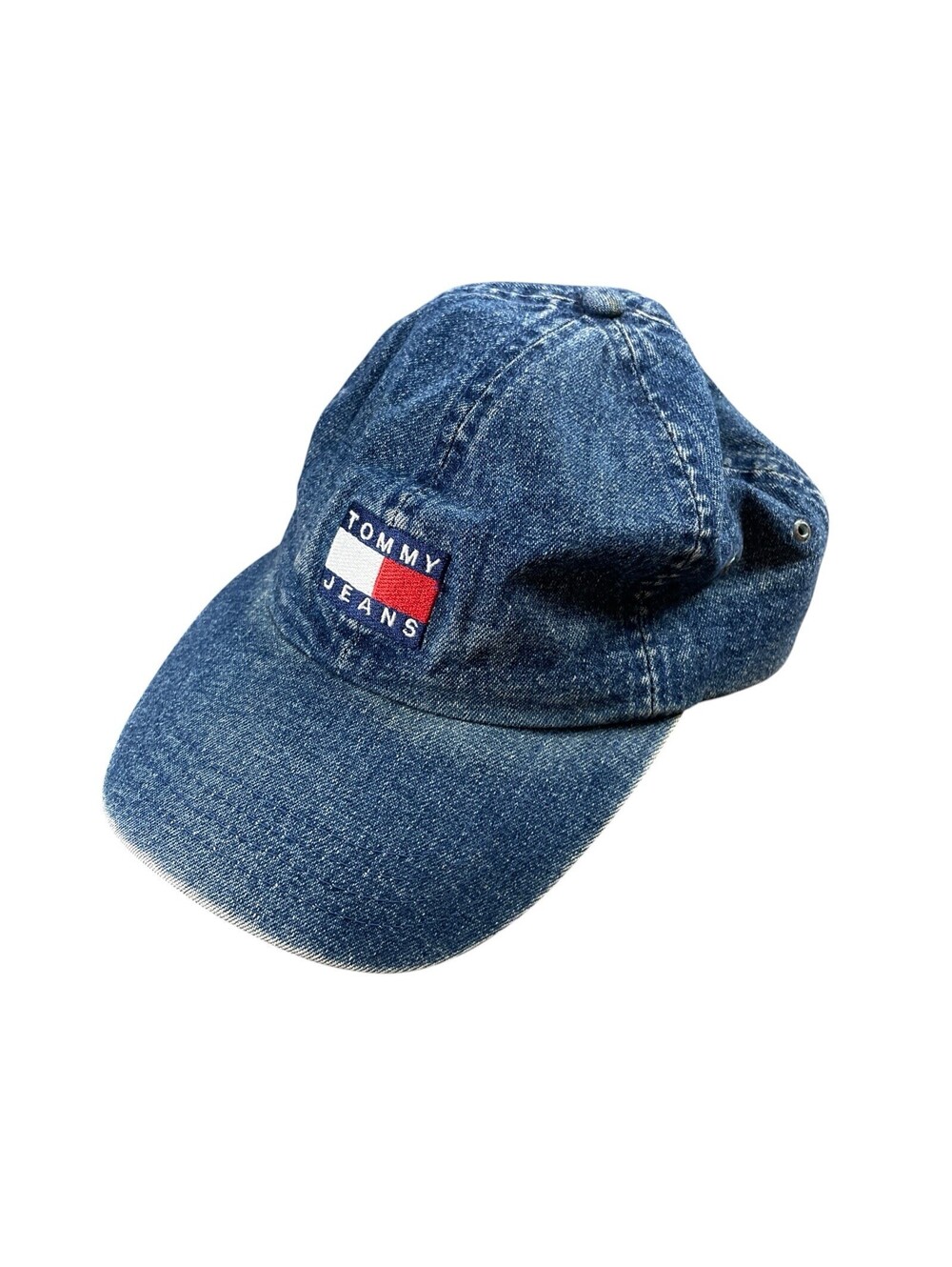 Vtg. 90's Y2K Tommy Hilfiger Tommy Jeans Denim Ball Cap Leather Strap OSFA